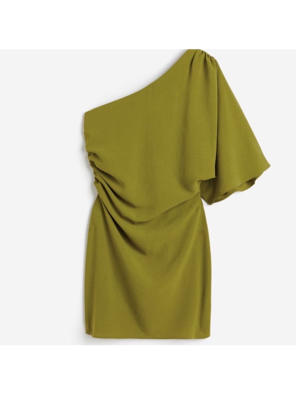 H&M Olive One-Shoulder Draped Mini Dress